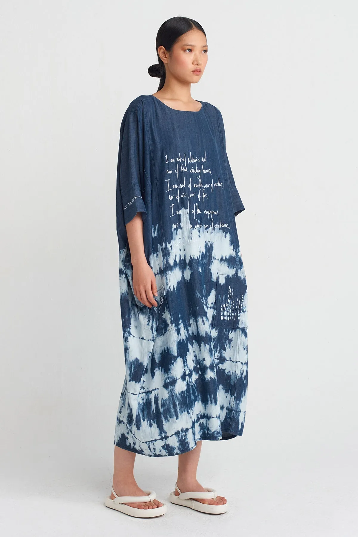 Nu Embroidered Batik Dress Marine Blue