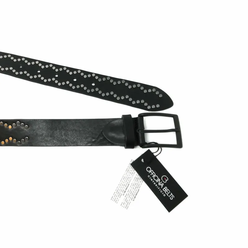 Officina Italian Leather Belts Rivets pattern // Black