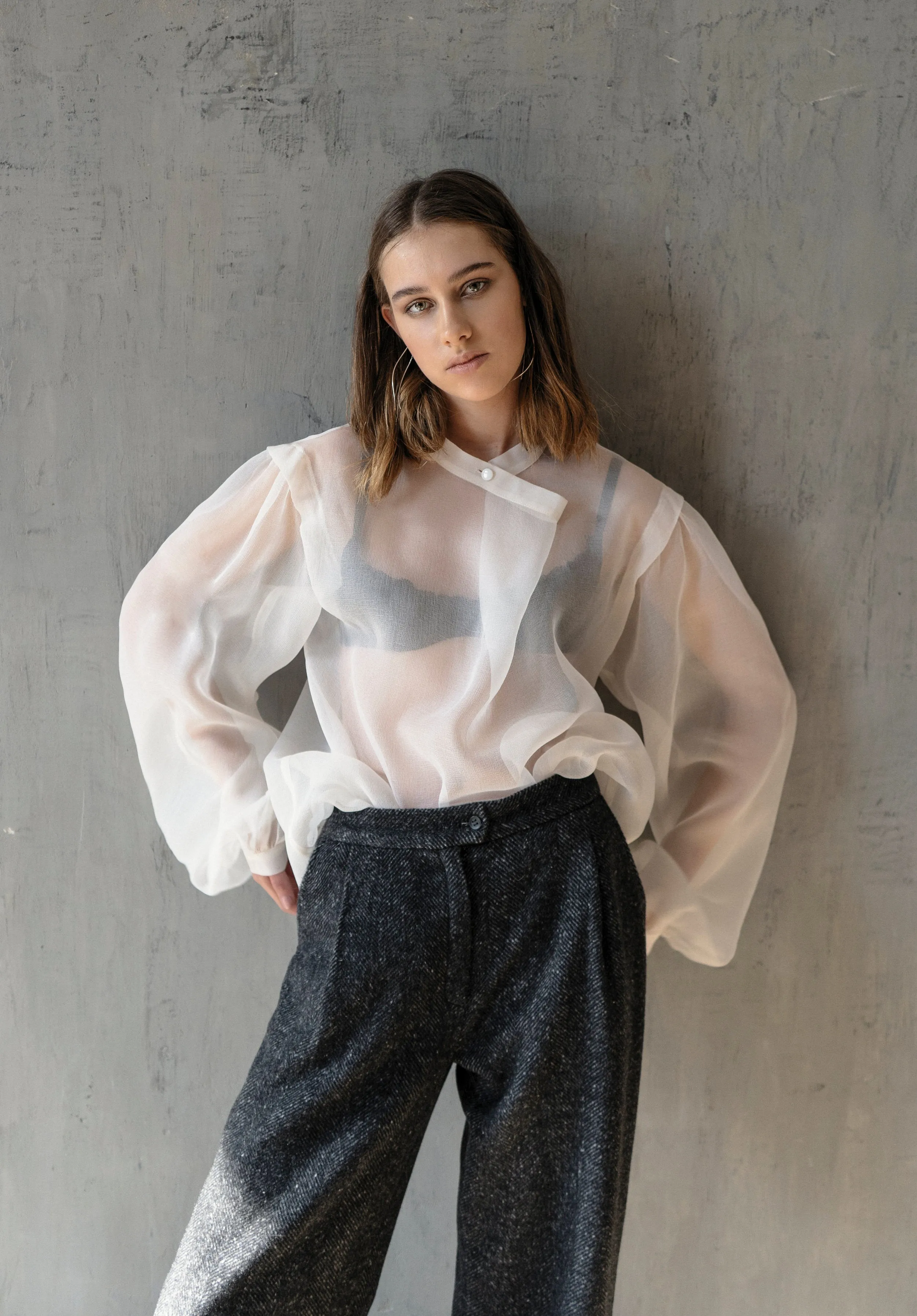 Offwhite Silk Weightless Crossover Blouse