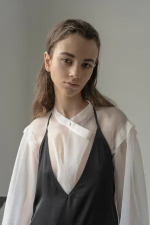 Offwhite Silk Weightless Crossover Blouse