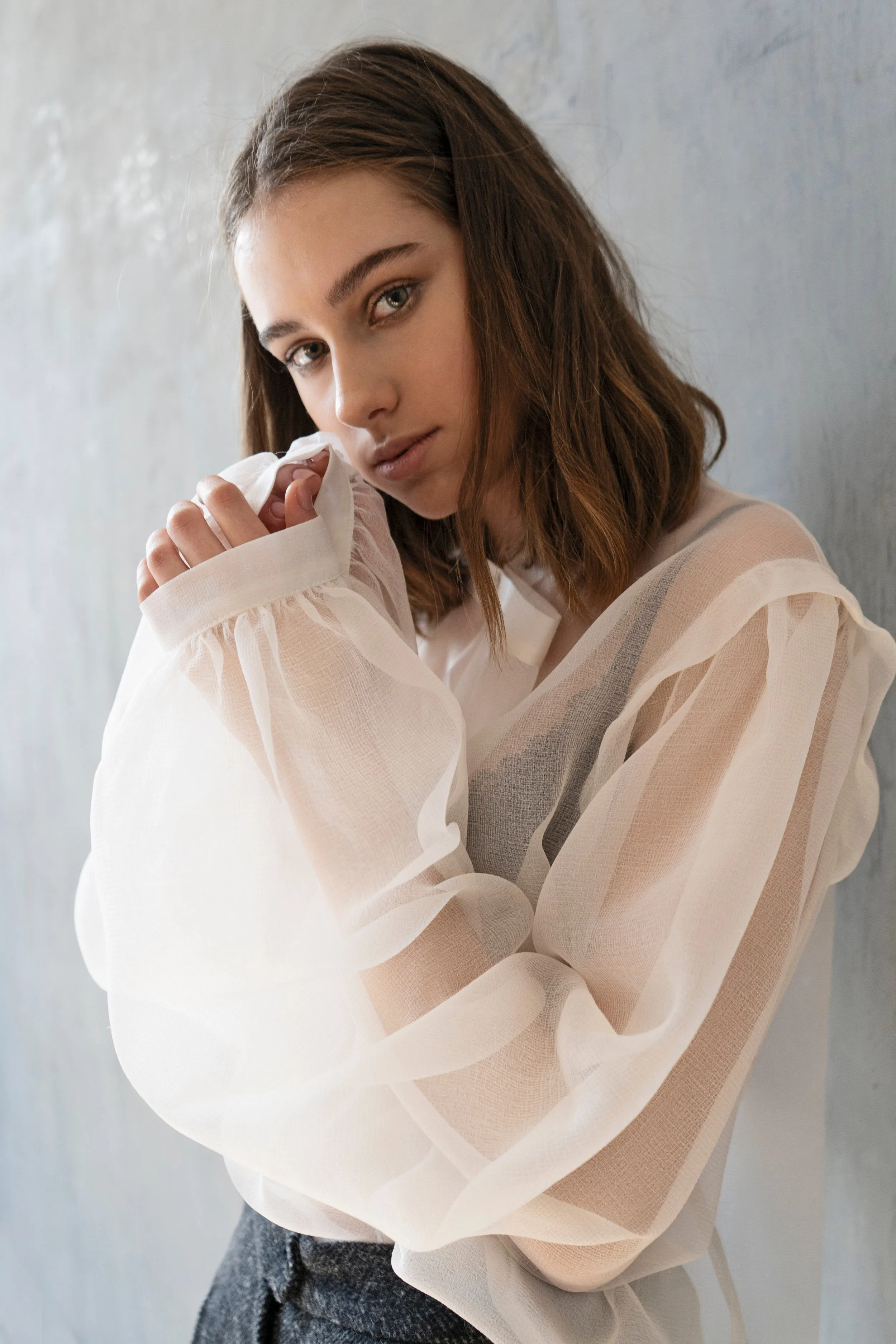 Offwhite Silk Weightless Crossover Blouse