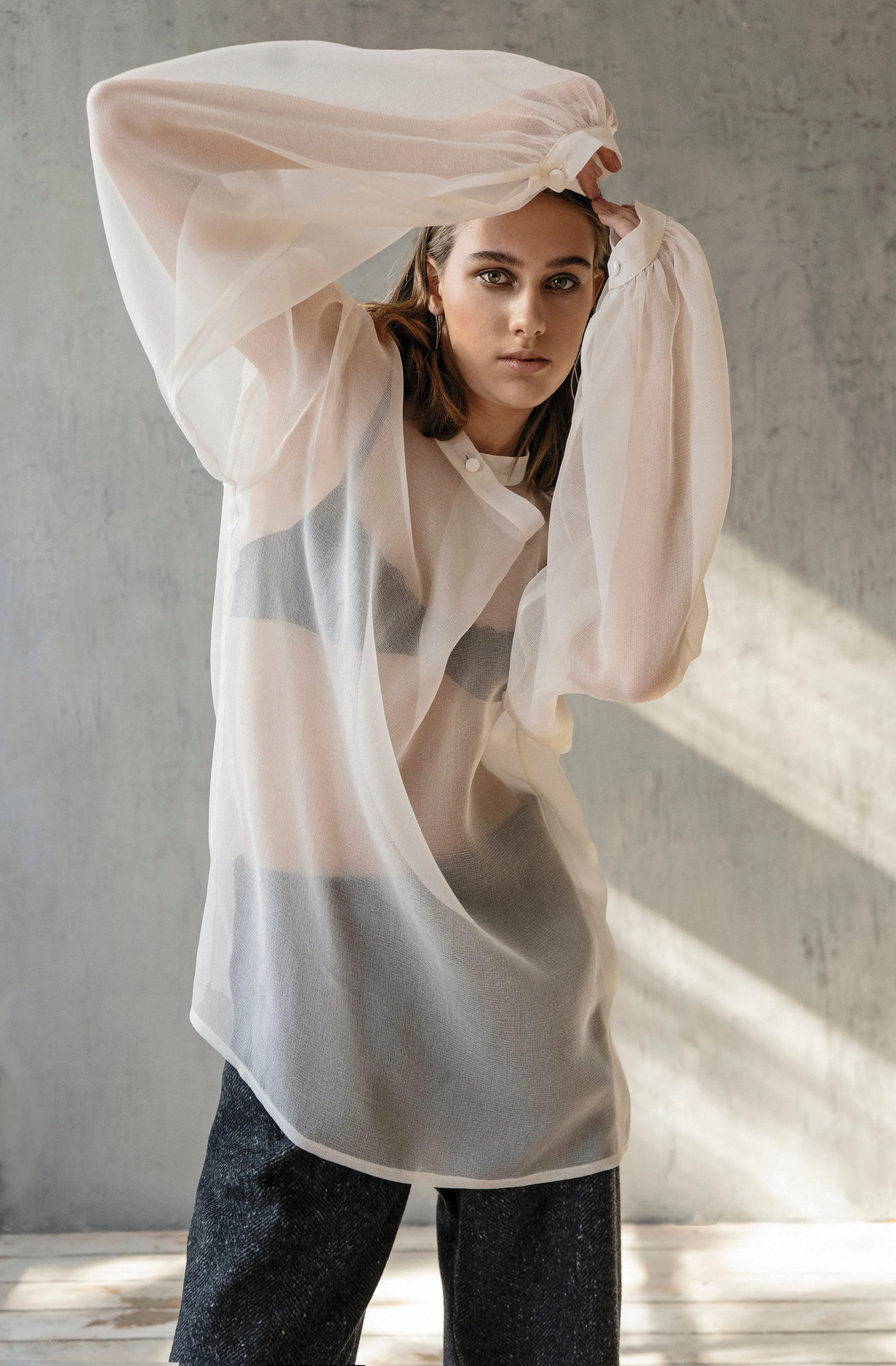 Offwhite Silk Weightless Crossover Blouse