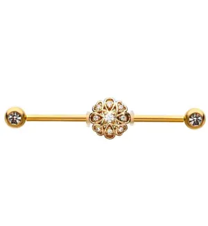 Ornamental CZ Gold Industrial Barbell