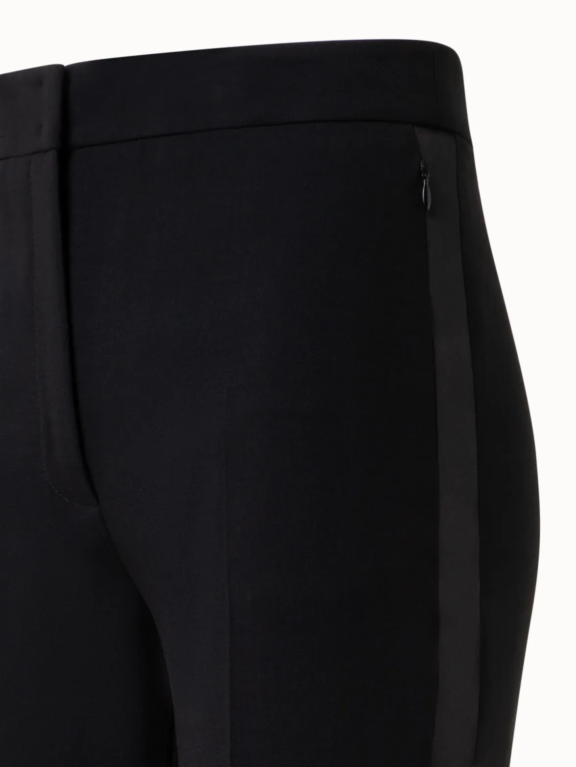 Pants with Satin Side Trim in Wool Double-Face