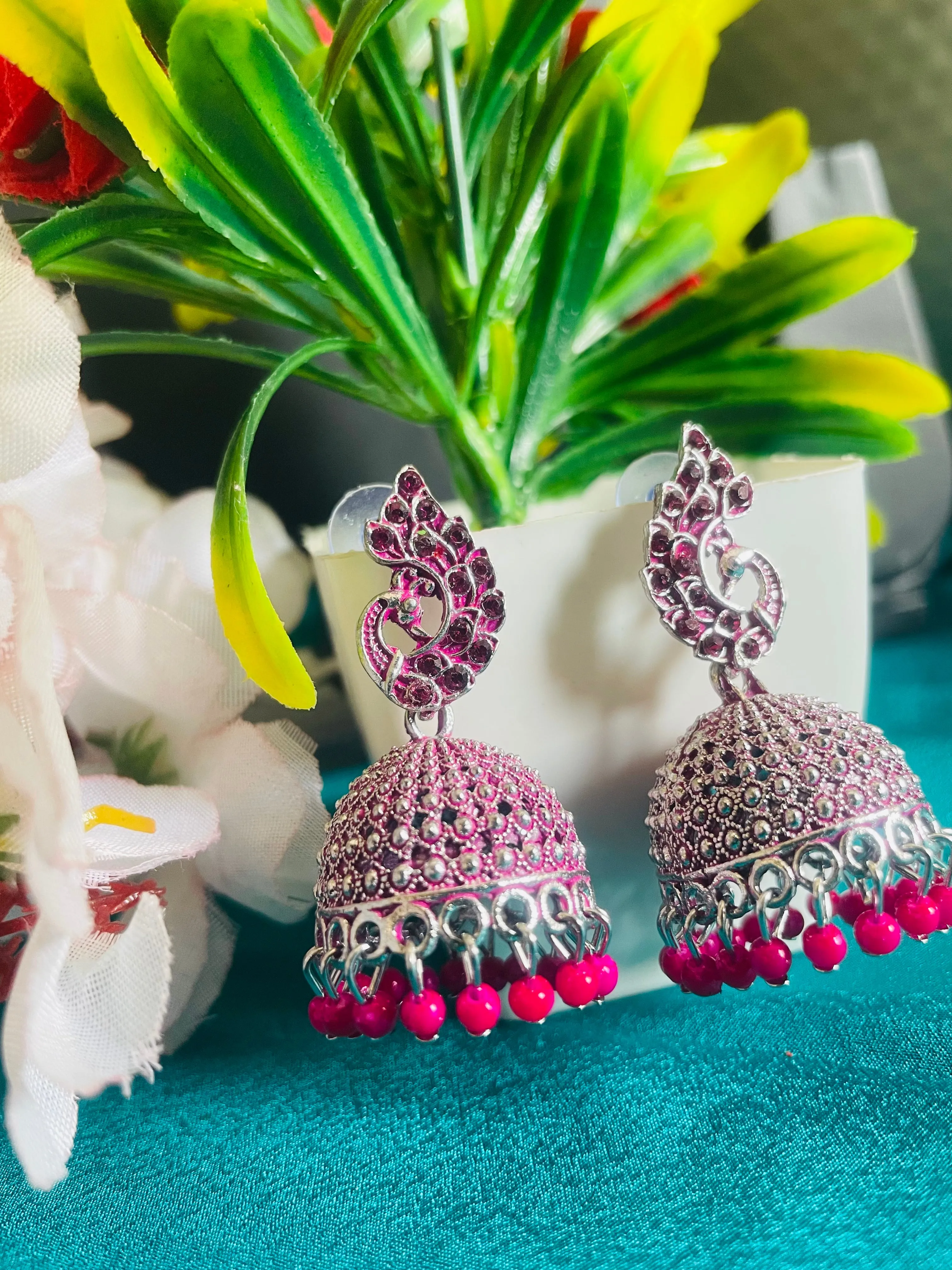 PEACOCK PINK JHUMKIS