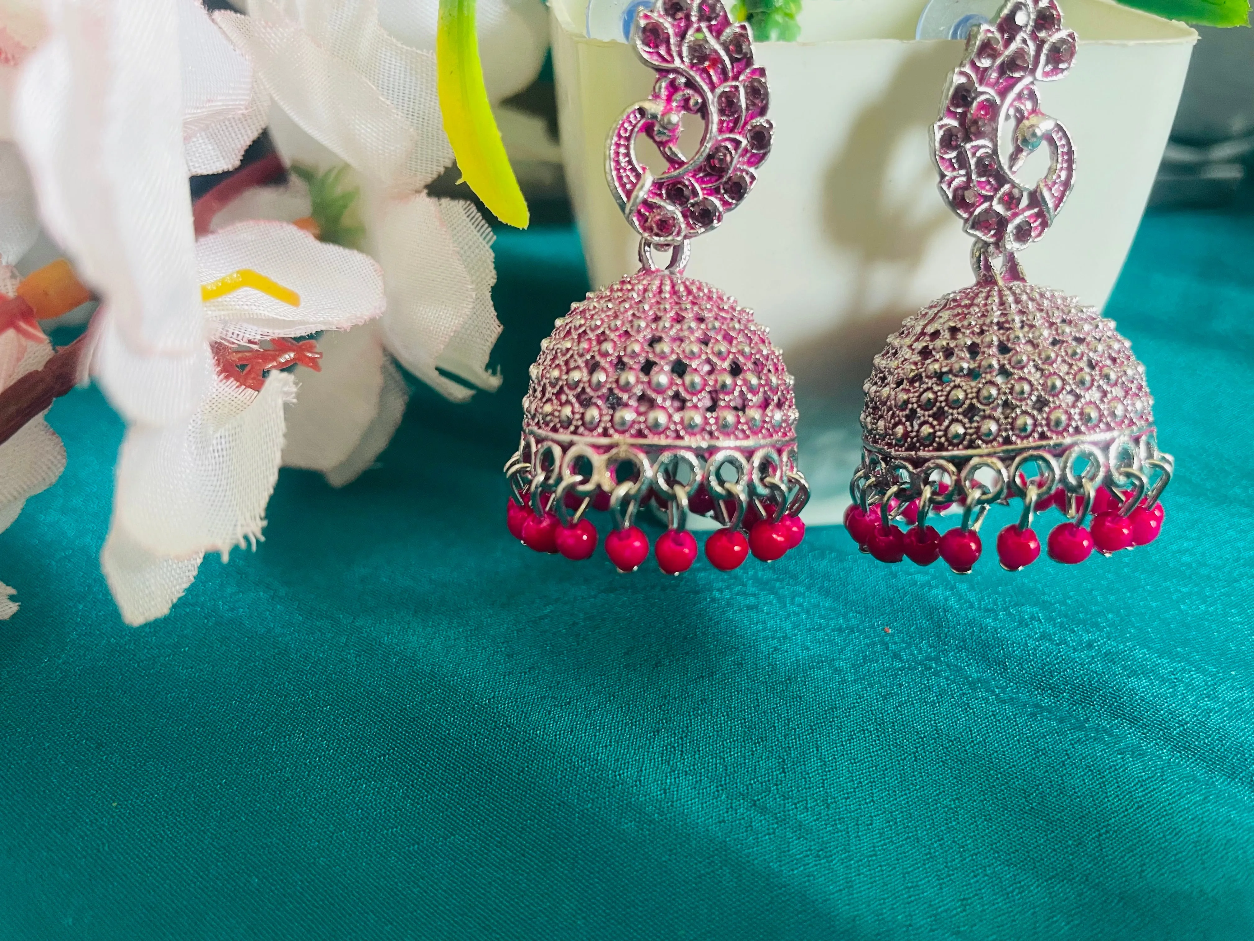 PEACOCK PINK JHUMKIS