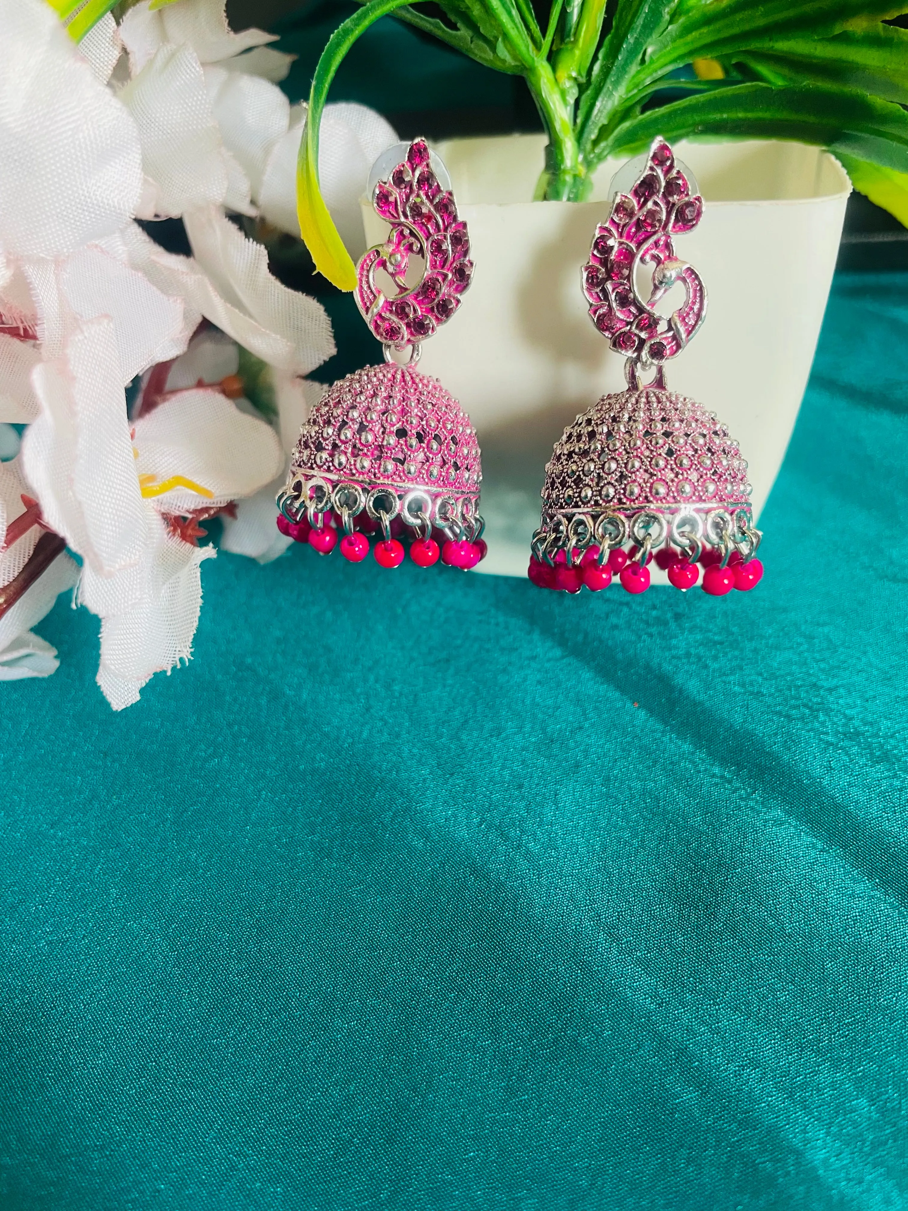 PEACOCK PINK JHUMKIS