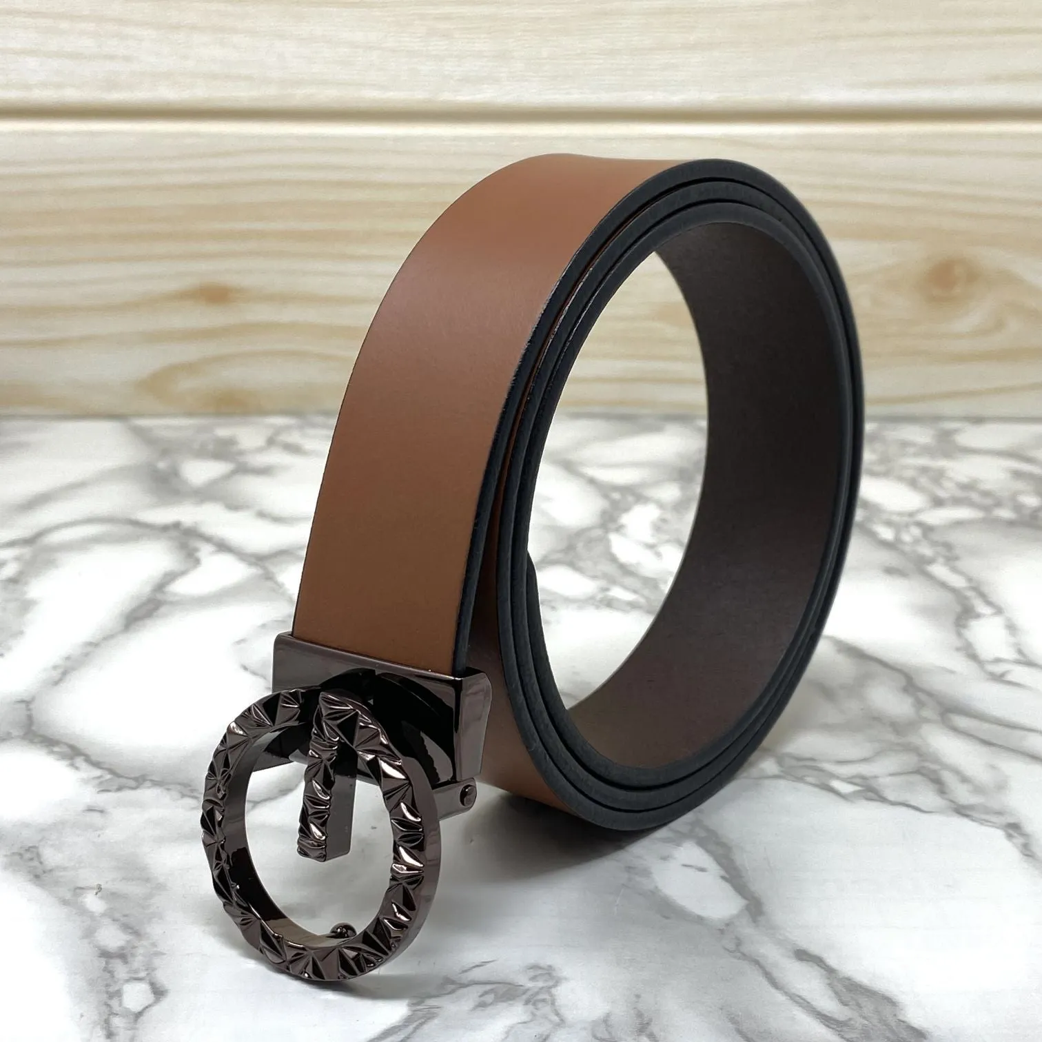 Premium Shiny G-letter Design Formal Leather Belt-JonasParamount