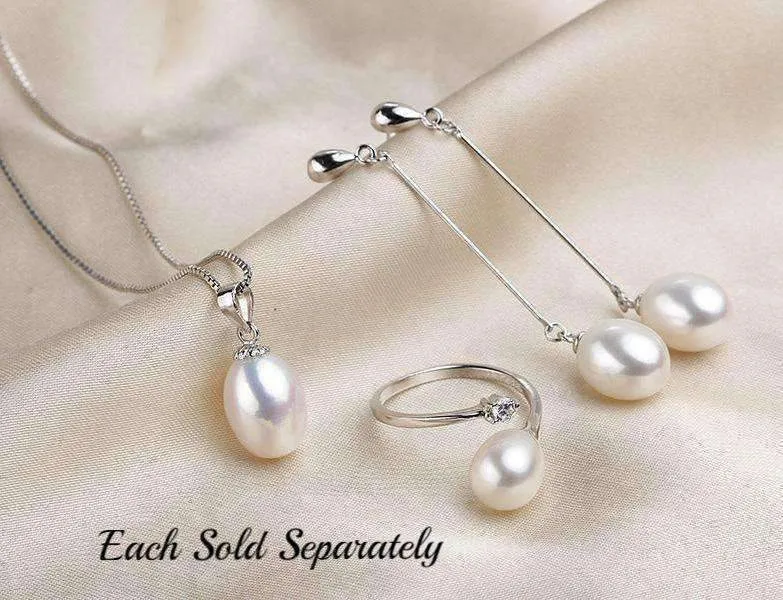 Pure White Freshwater Pearl Sterling Silver Bar Drop Earrings