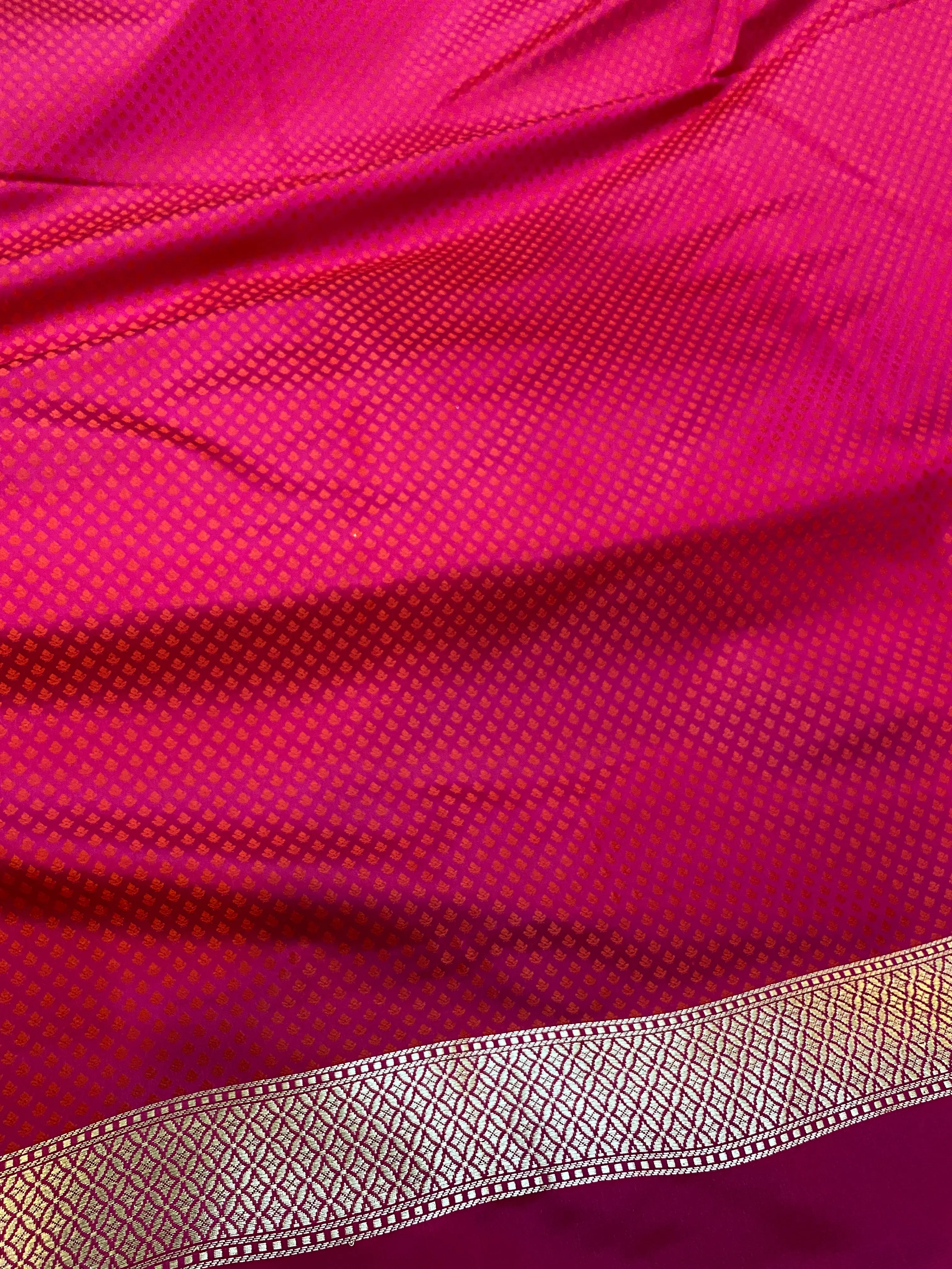 Raani Pink Pure Pure Silk Banarasi Saree: Jaal Work Elegance