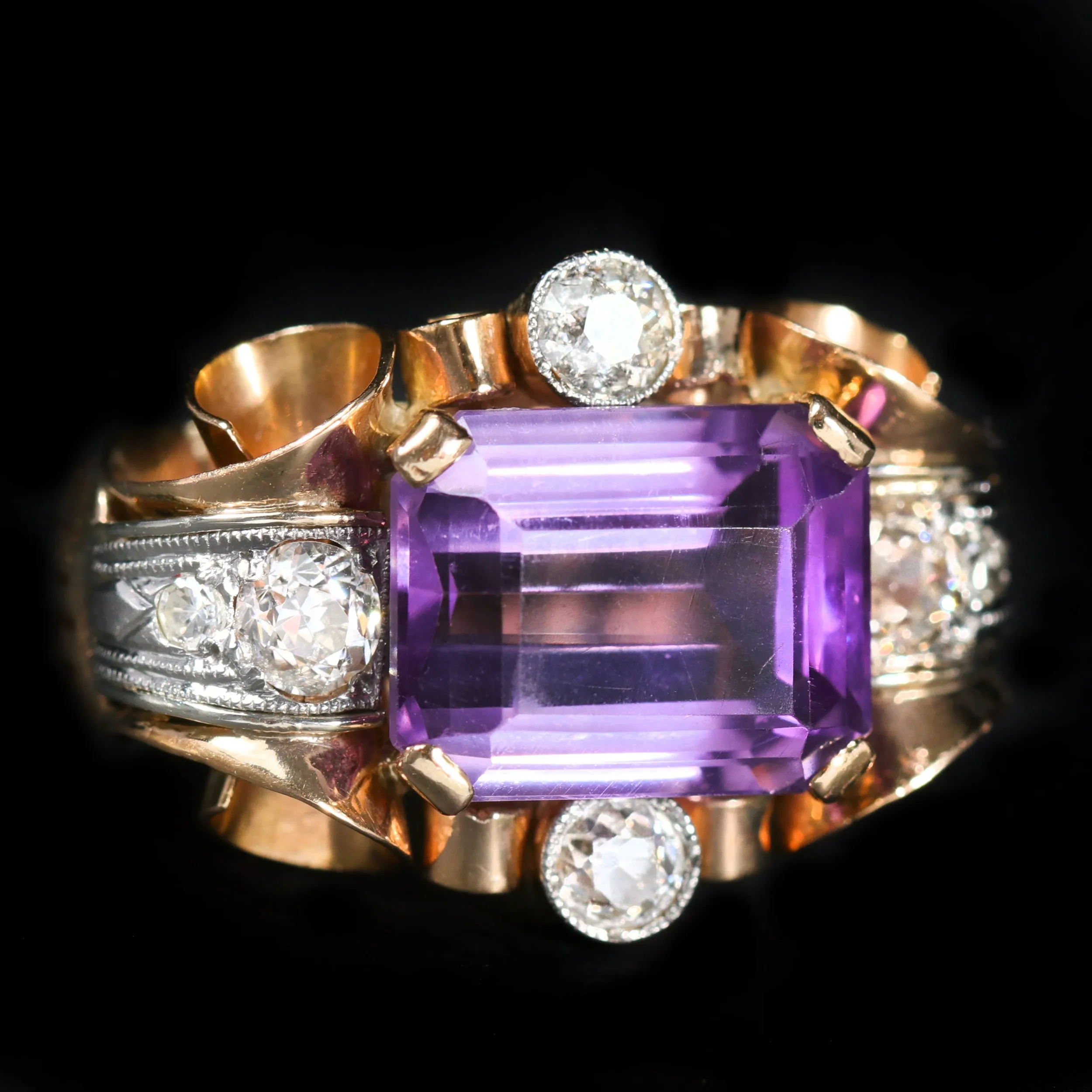 Retro 1.00 Carat Amethyst and Diamond Ring