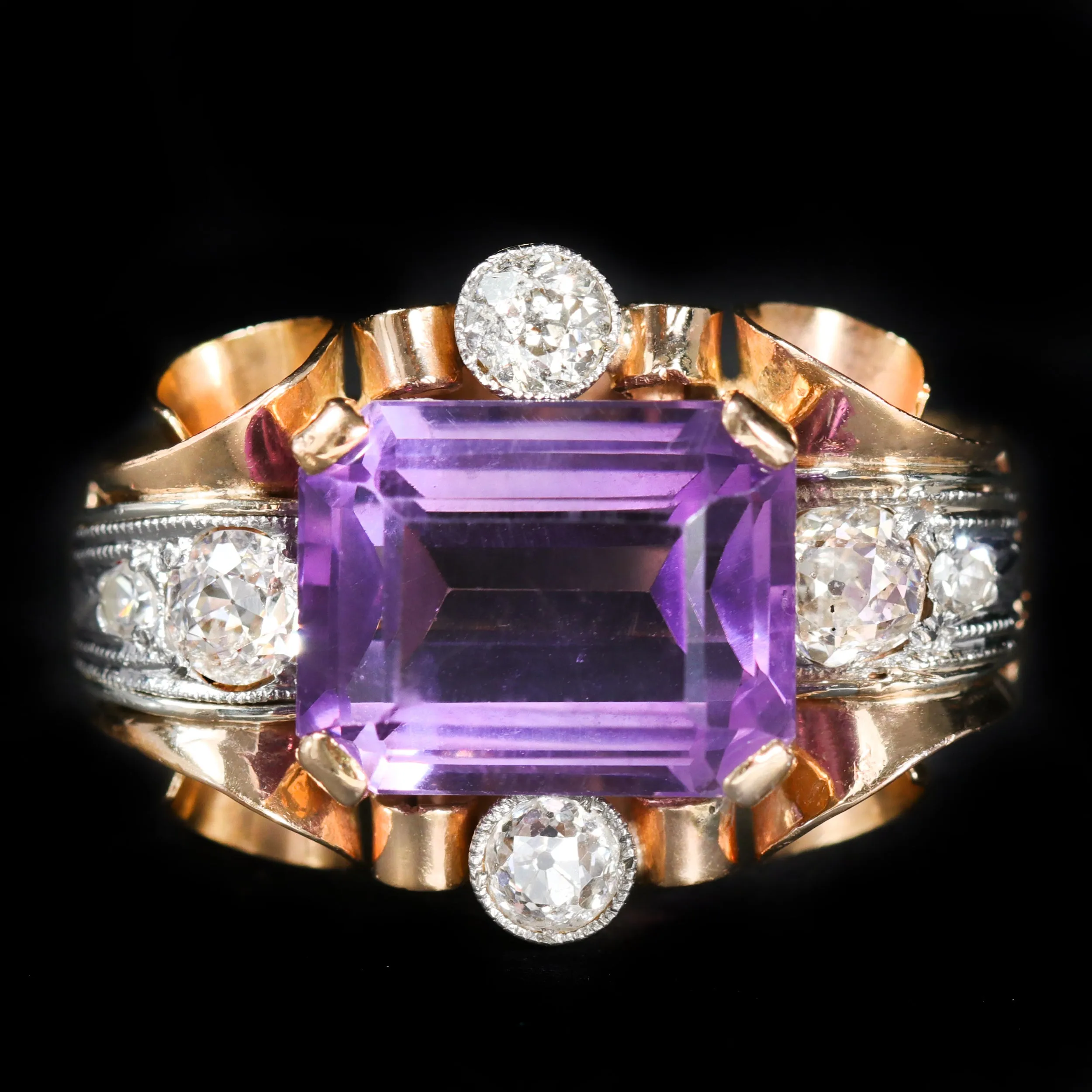 Retro 1.00 Carat Amethyst and Diamond Ring