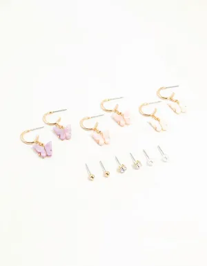 Rose Gold Butterfly & Classic Stud Earrings 6-Pack