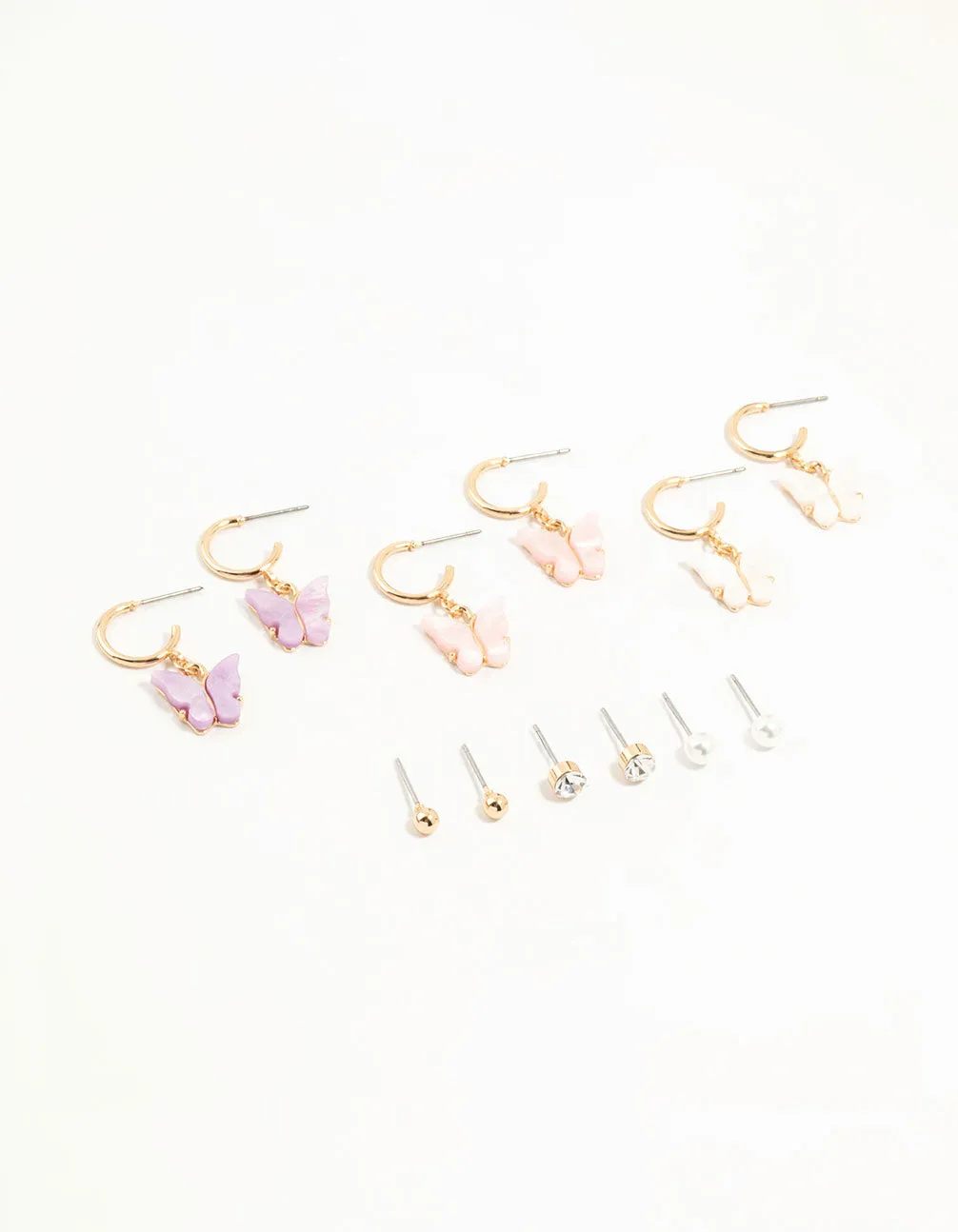 Rose Gold Butterfly & Classic Stud Earrings 6-Pack