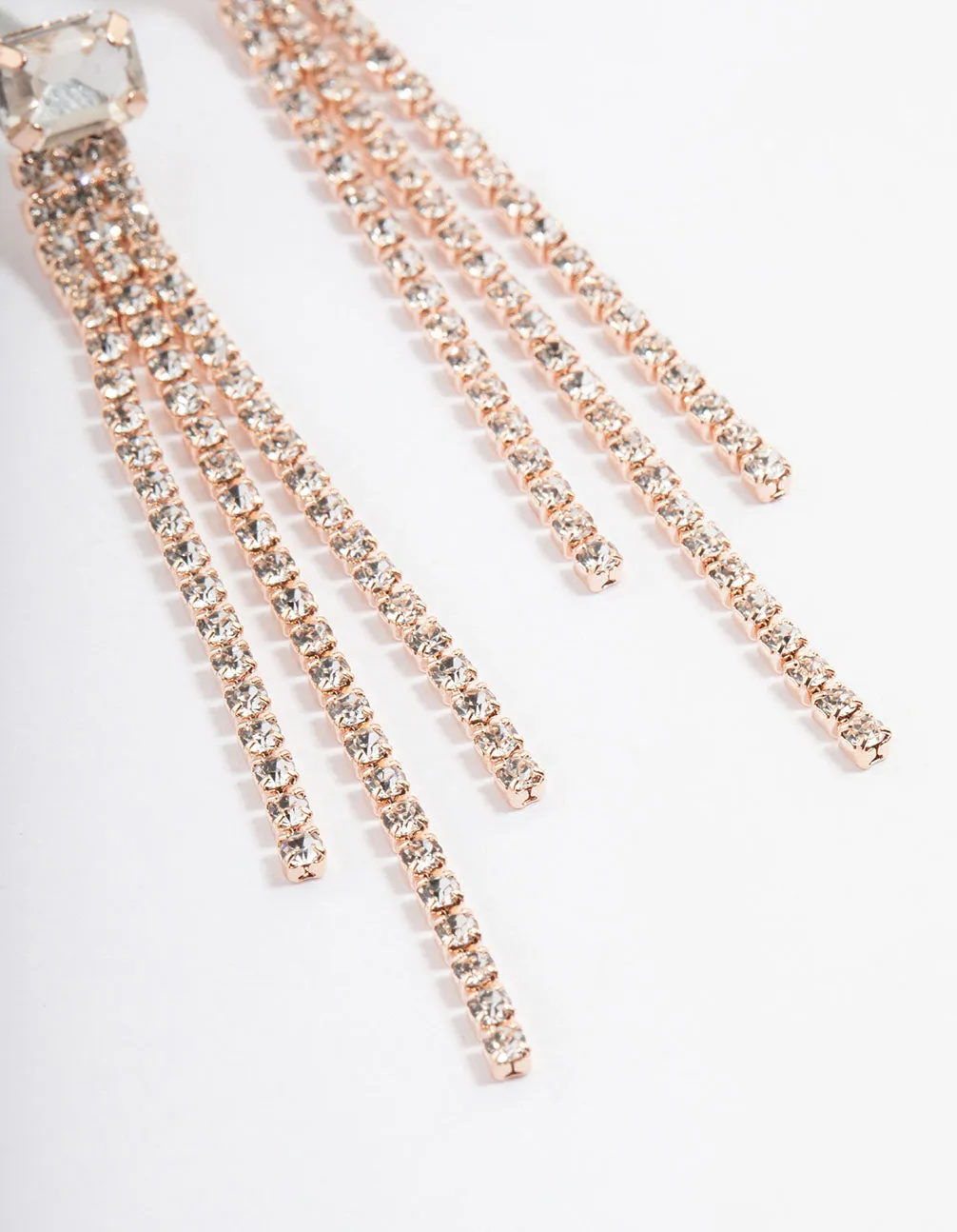 Rose Gold Stone Cup Chain Triple Row Drop Earrings