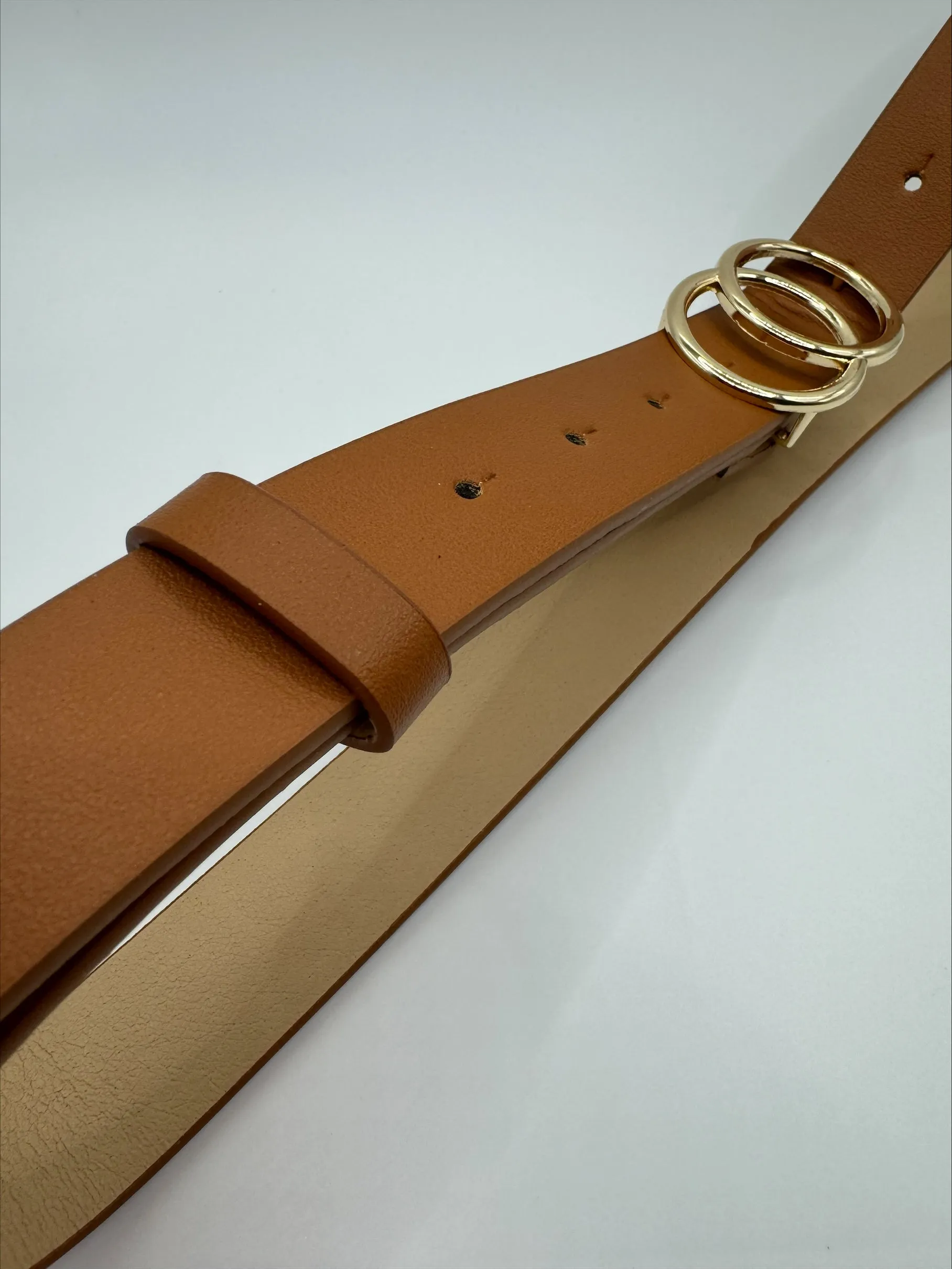 Rosie Gold Buckle Double Circle Tan Belt