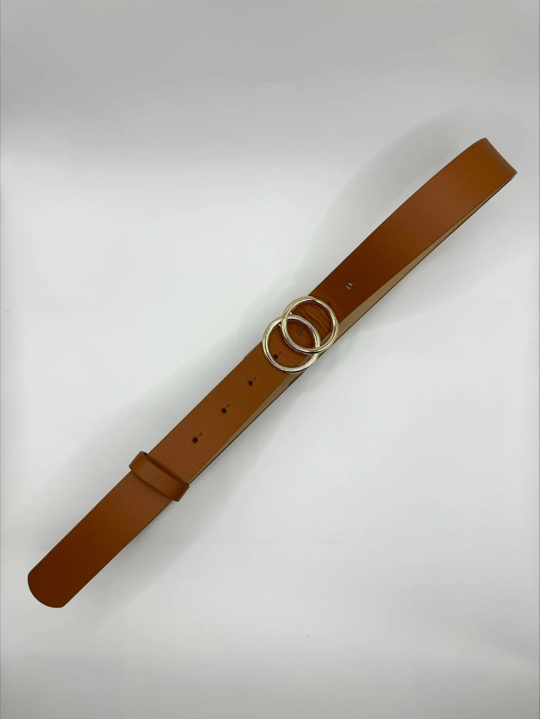 Rosie Gold Buckle Double Circle Tan Belt