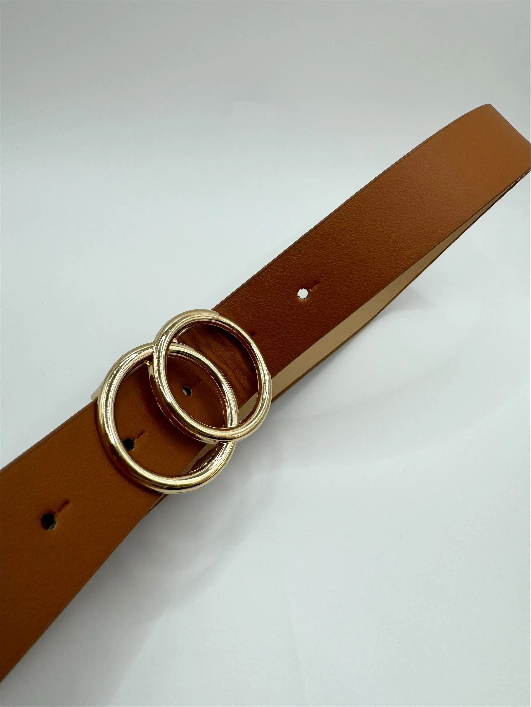 Rosie Gold Buckle Double Circle Tan Belt