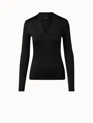 Silk Jersey Stretch Top with V-Neck