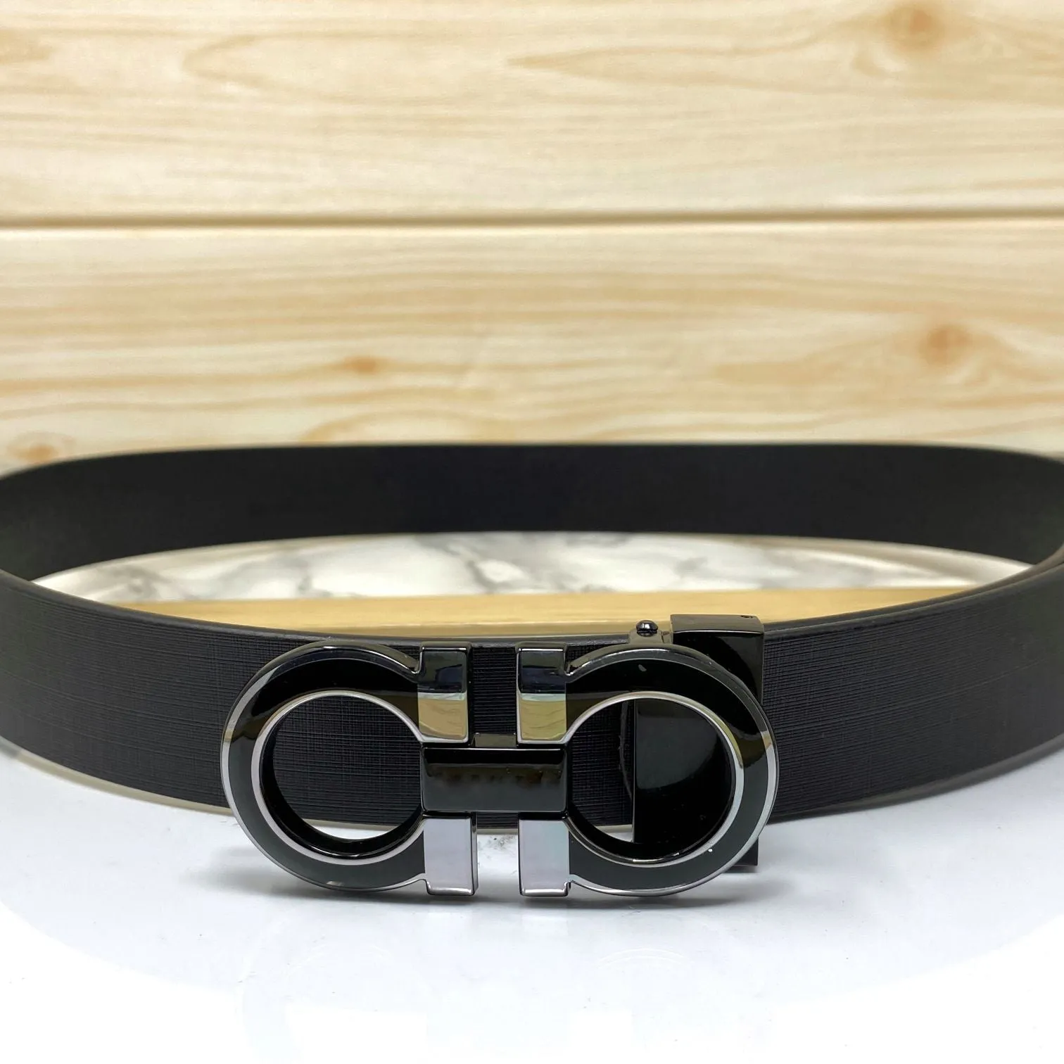 Silver-Black 2 Tone Leather Strap Belt-JonasParamount