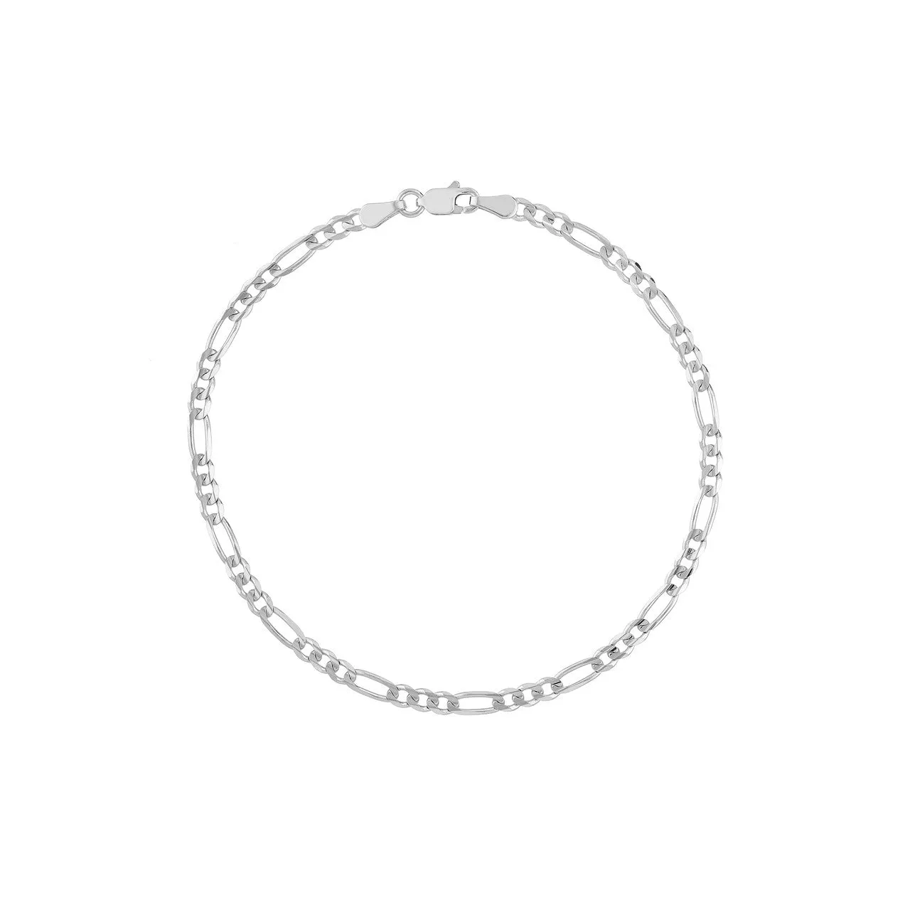 Solid 14K Yellow Gold or White Gold 3mm Concave Figaro Chain Bracelet with Lobster Lock, 8"