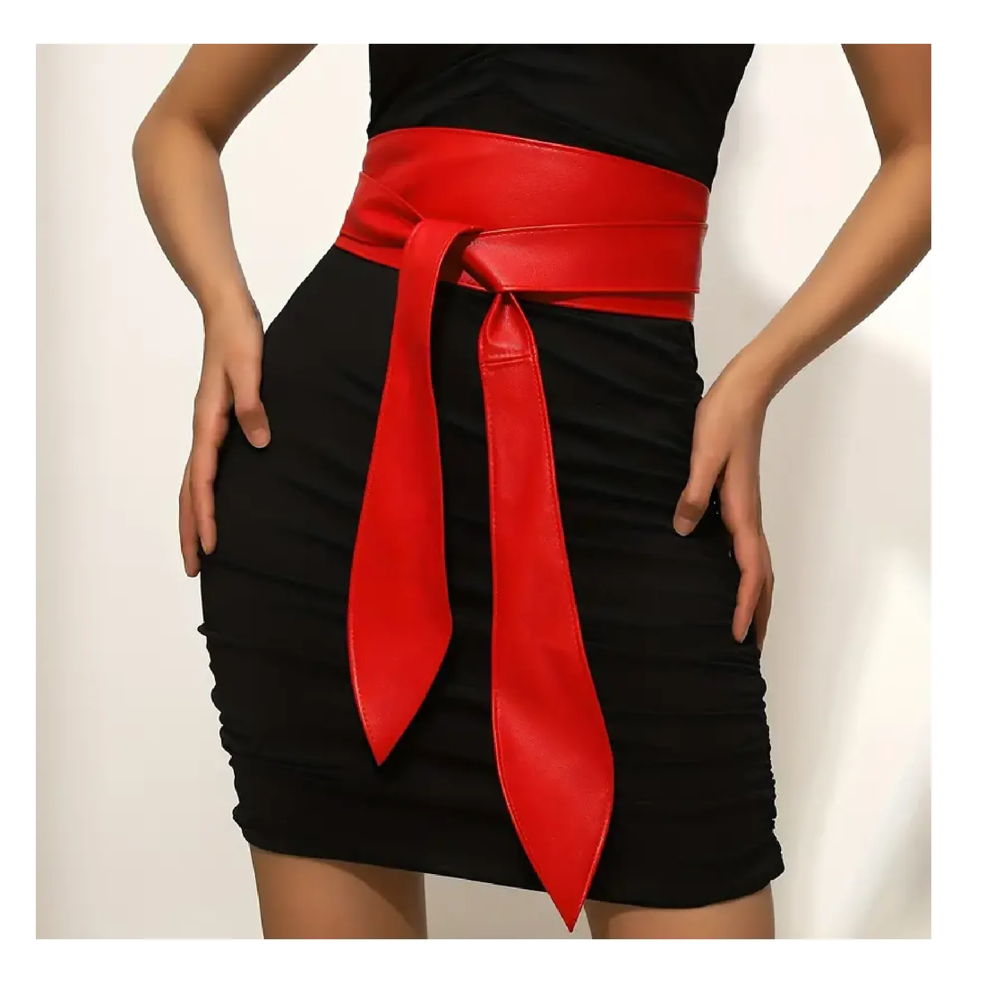 Solid Color Boho Obi Belt Wrap Wide Cinch For Dress Elegant PU Leather Bowknot Girdle Solid Color Belts