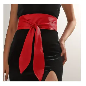 Solid Color Boho Obi Belt Wrap Wide Cinch For Dress Elegant PU Leather Bowknot Girdle Solid Color Belts