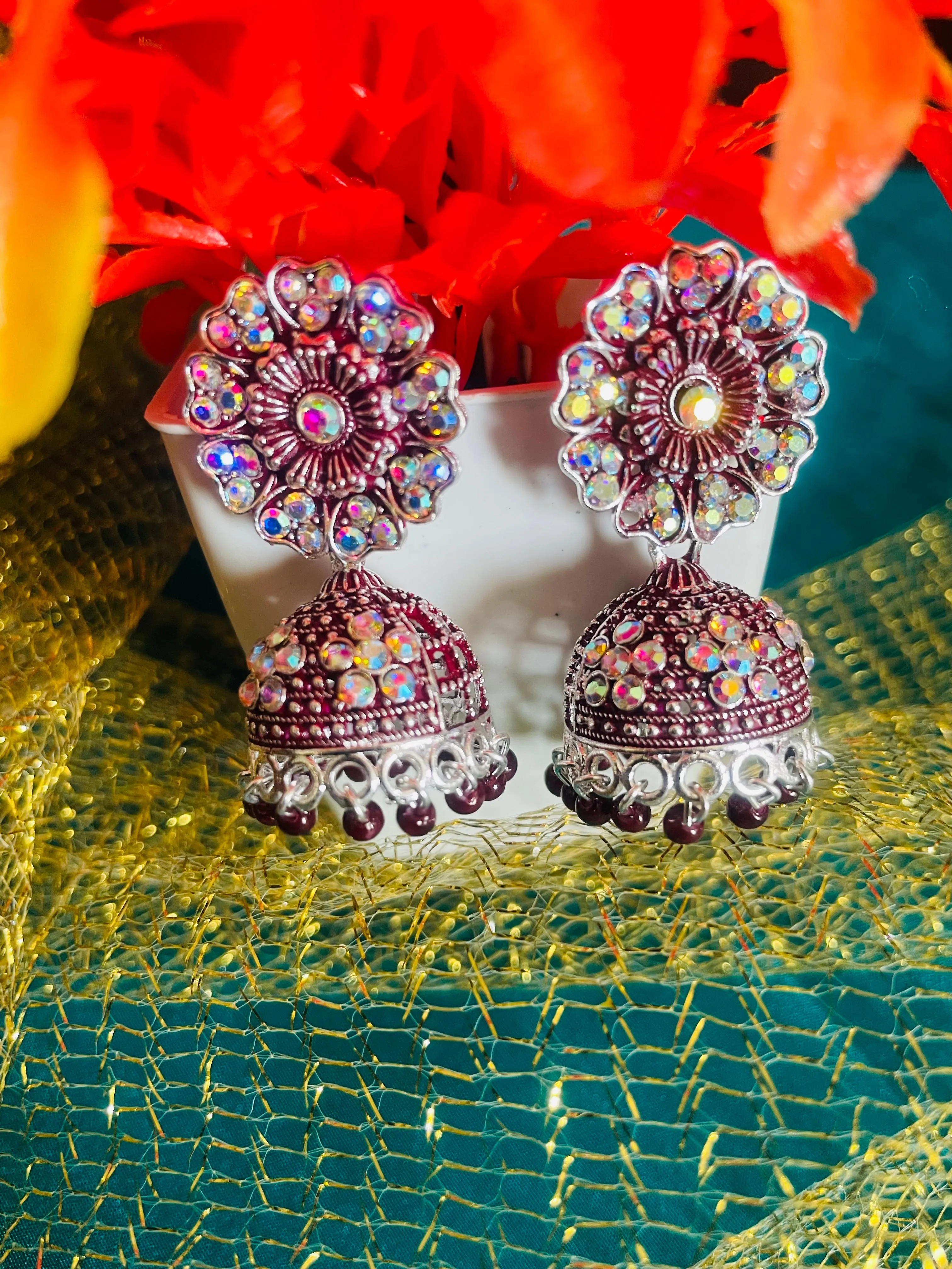 SONA MAROON  JHUMKIS