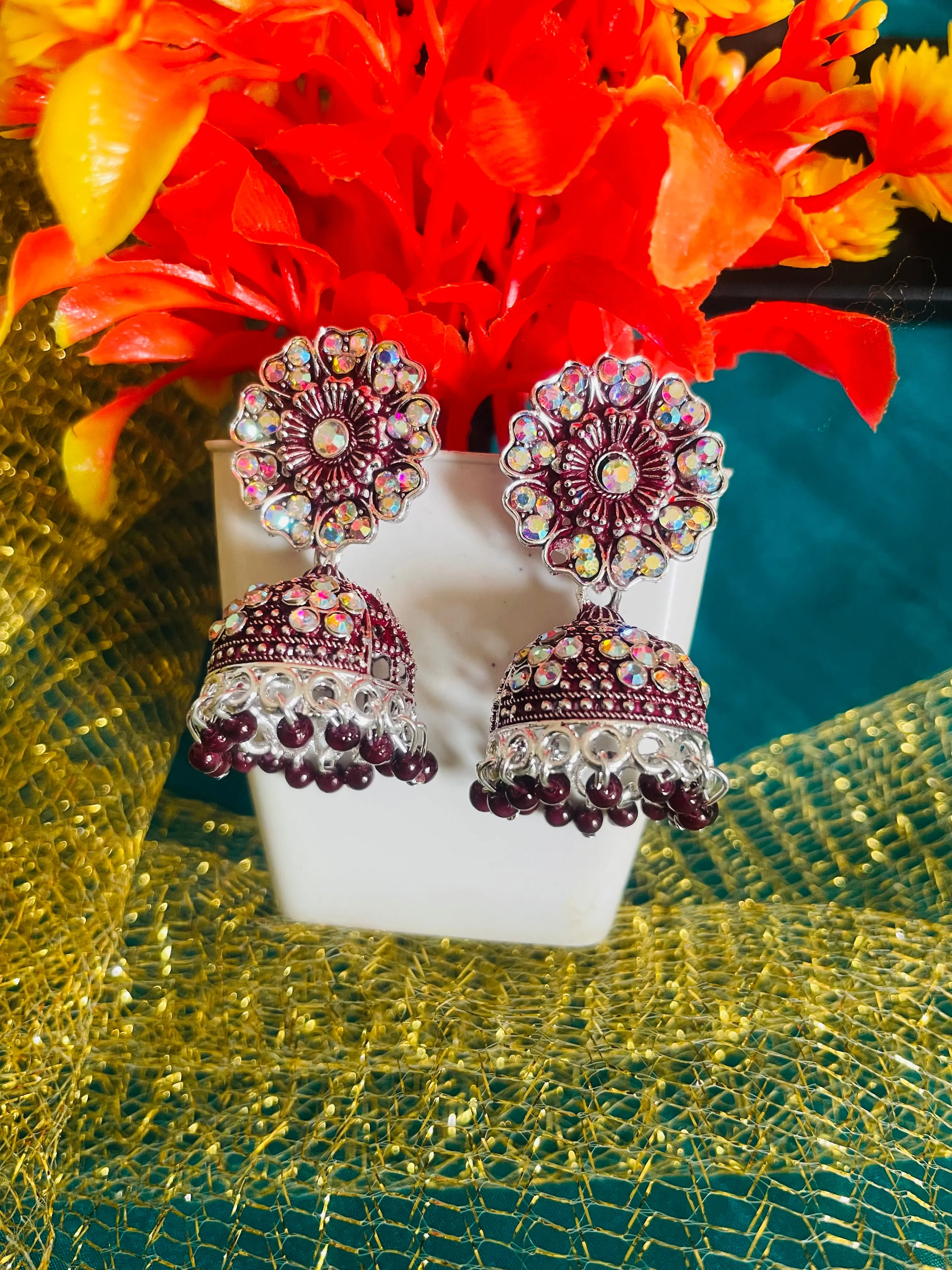 SONA MAROON  JHUMKIS