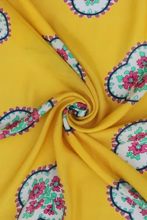 Spicy Mustard All Over Modern Print Natural Muslin Silk Fabric