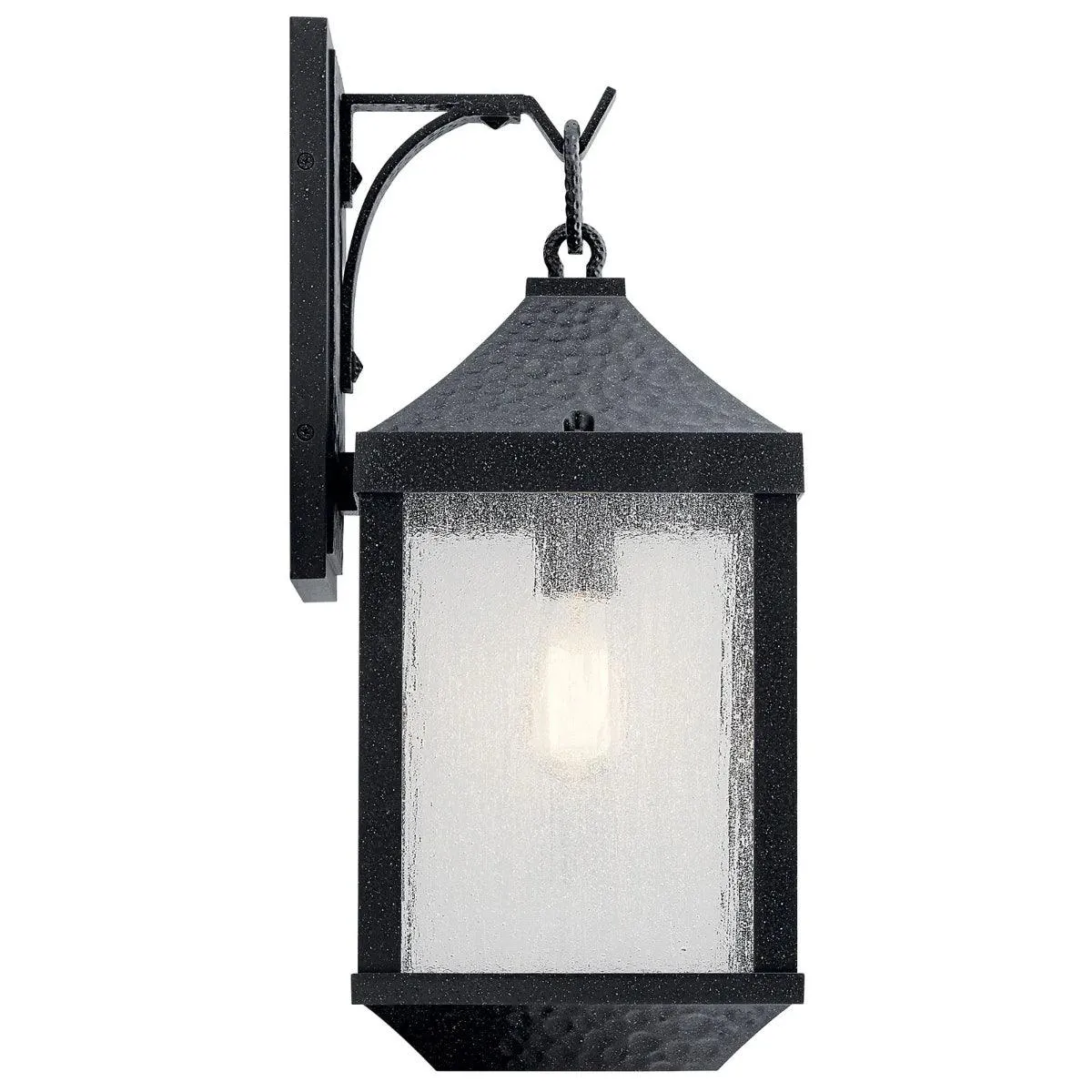 Springfield 21 In 1-Light Outdoor Wall Light With Clear Seeded Glass, Black Finish