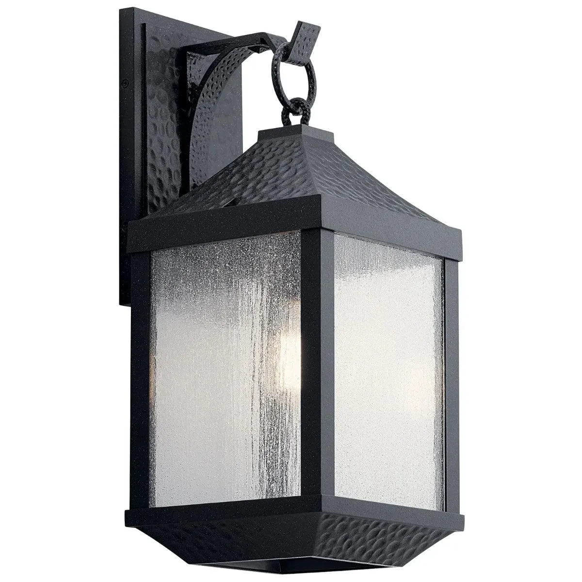 Springfield 21 In 1-Light Outdoor Wall Light With Clear Seeded Glass, Black Finish