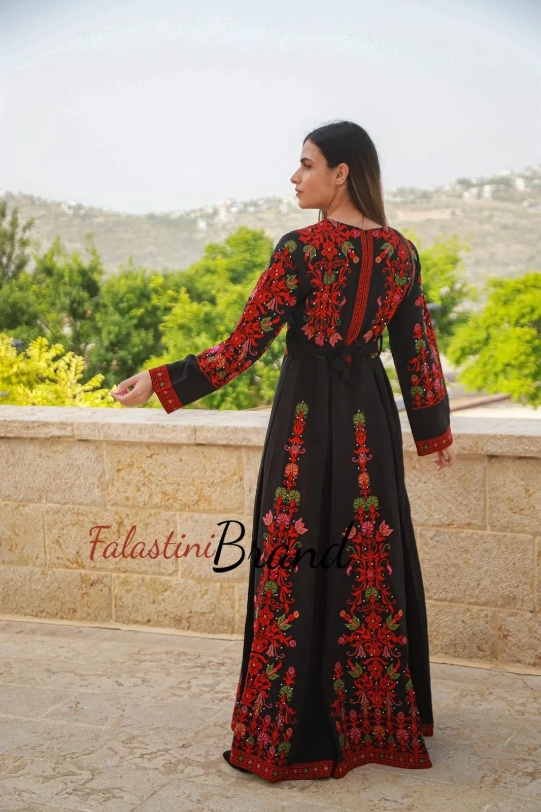 Super Elegant Black Cloche Dress with Red Colorful Embroidery