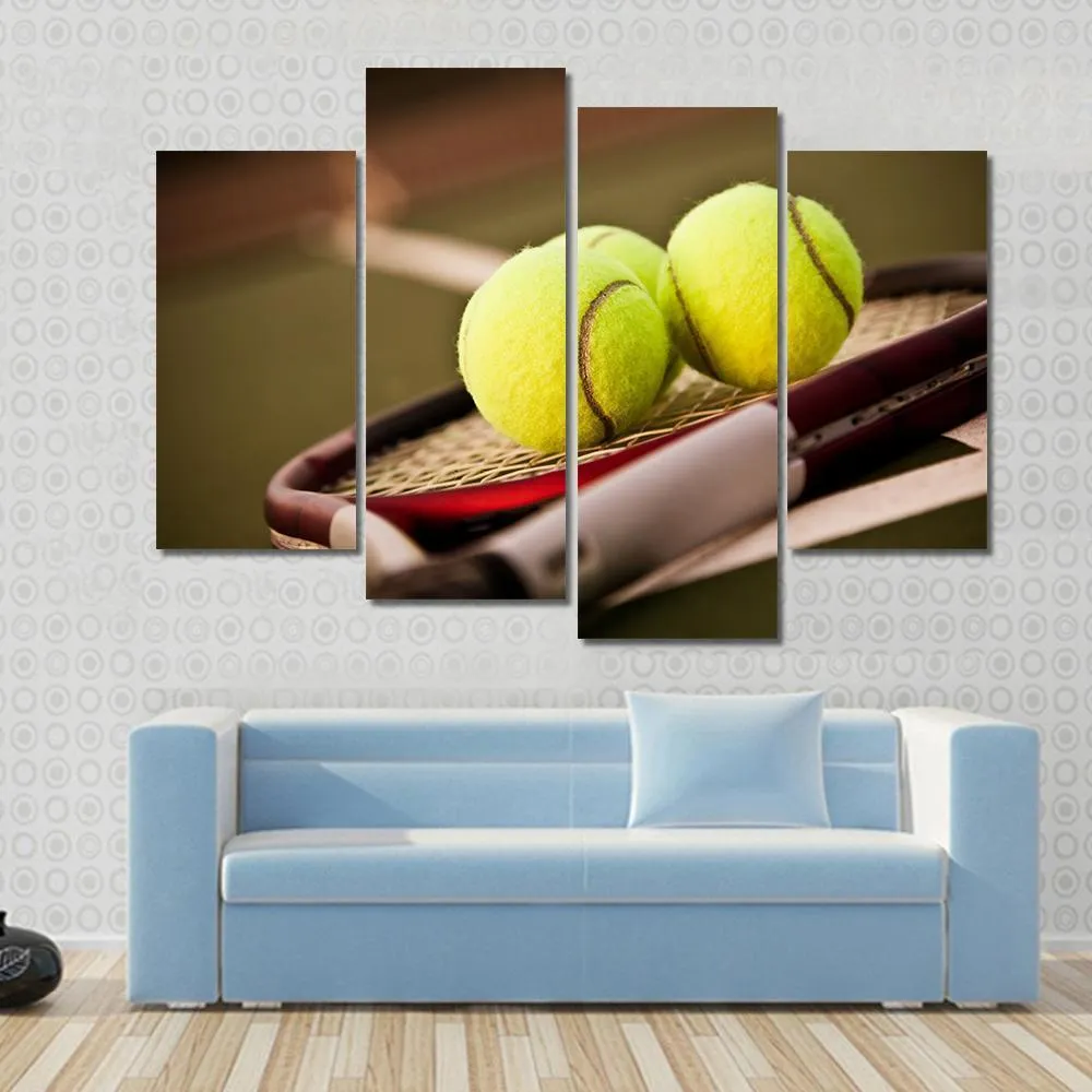 Tennis Balls On Racket Canvas Wall Art