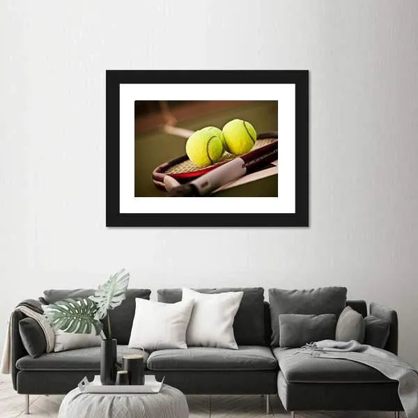 Tennis Balls On Racket Canvas Wall Art