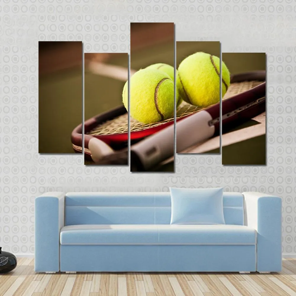 Tennis Balls On Racket Canvas Wall Art