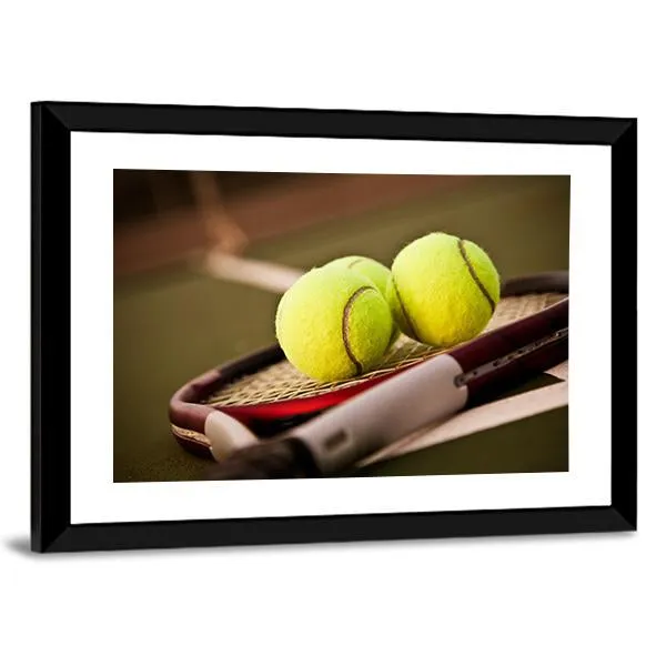 Tennis Balls On Racket Canvas Wall Art