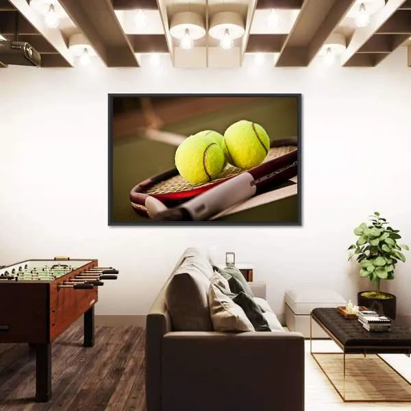 Tennis Balls On Racket Canvas Wall Art