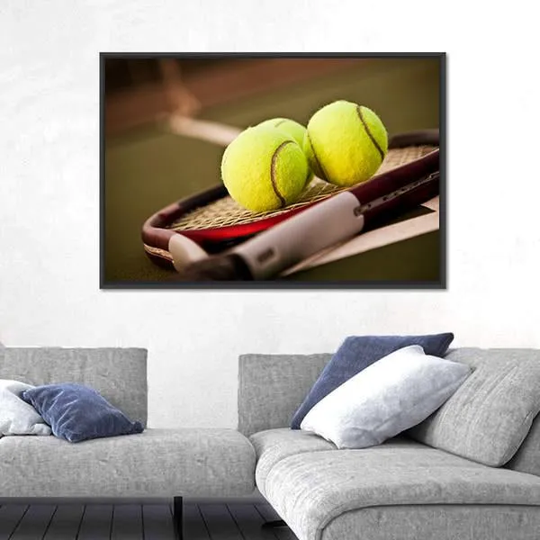 Tennis Balls On Racket Canvas Wall Art