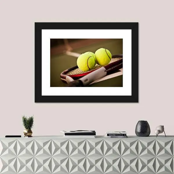 Tennis Balls On Racket Canvas Wall Art