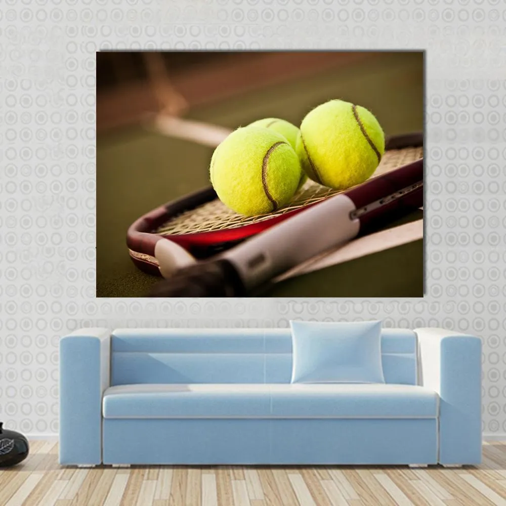 Tennis Balls On Racket Canvas Wall Art