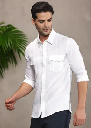 Thomas - Pure Linen Double Pocket Full Sleeve Shirt - White