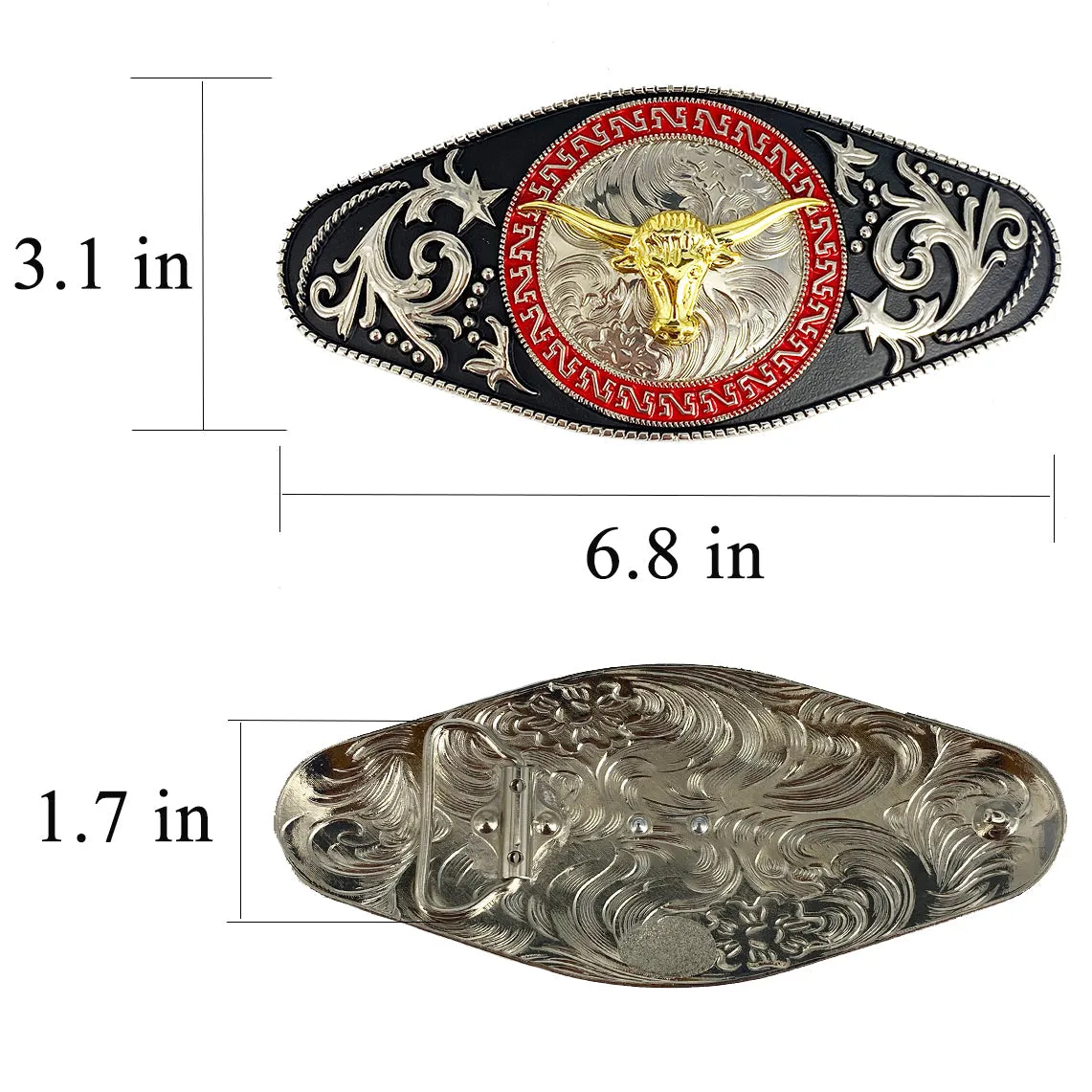 TOPACC Norse Viking Punk Rodeo Longhorn Bull Engraved Flower Belt Buckle