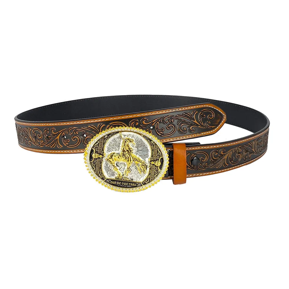 TOPACC Western Genuine Leather Pattern Tooled Belt-Southwest Collection Attitude Western Belt Buckle