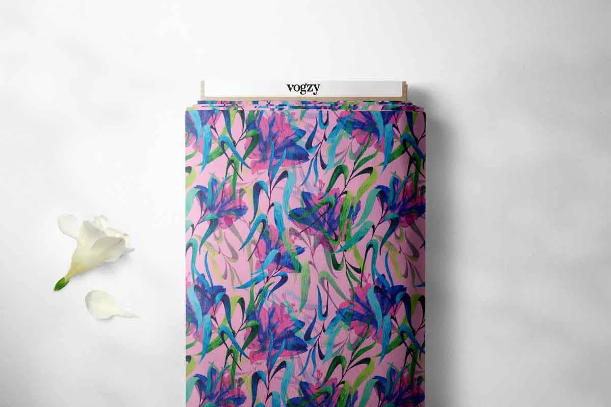 Trendy Floral Pattern Printed Muslin Fabric