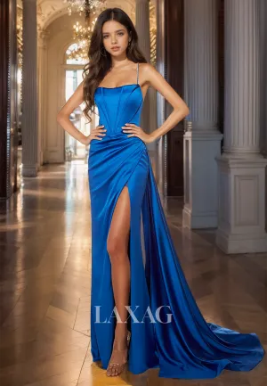 Tube Top Sleeveless Pleated Mermaid Prom Dress Spaghetti Straps Off-Shoulder High Slit Party Gowns