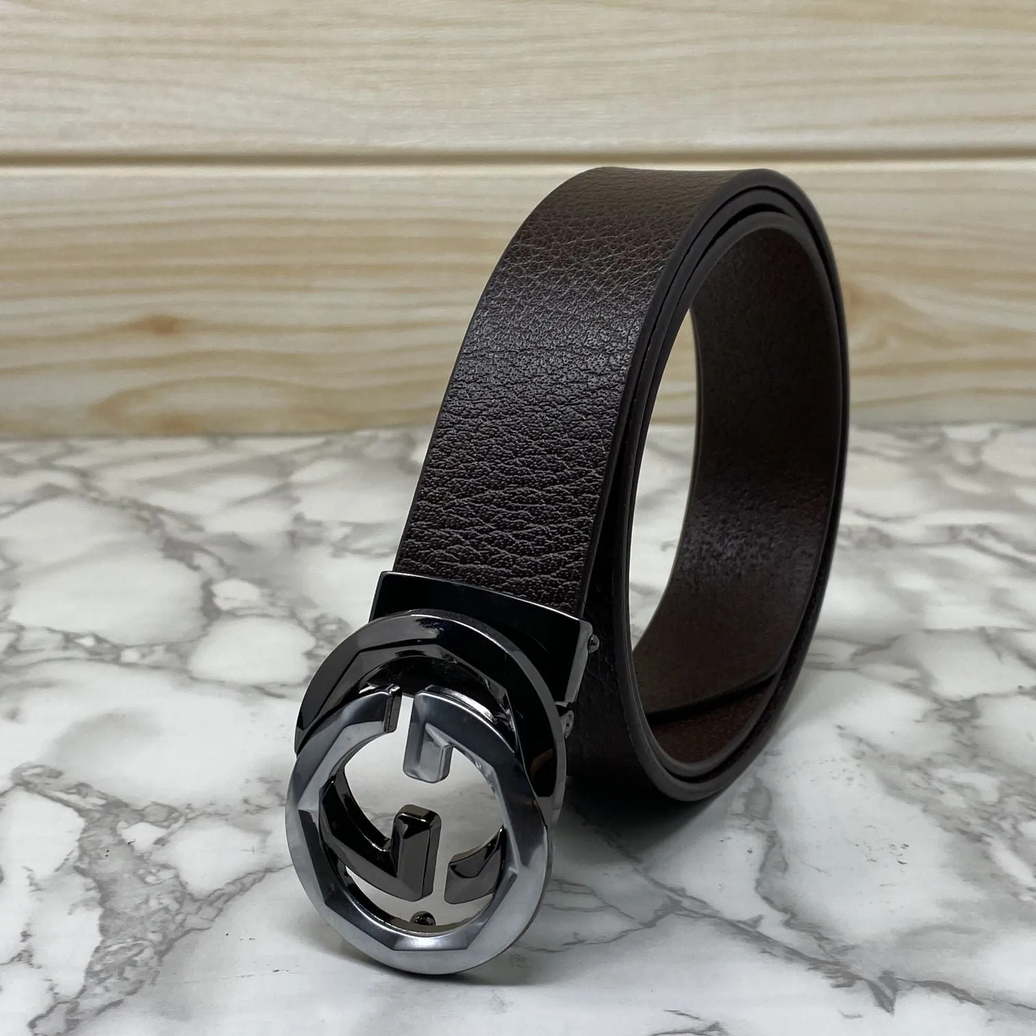 Two Tone Metal Round GG Leather Strap Belt-JonasParamount