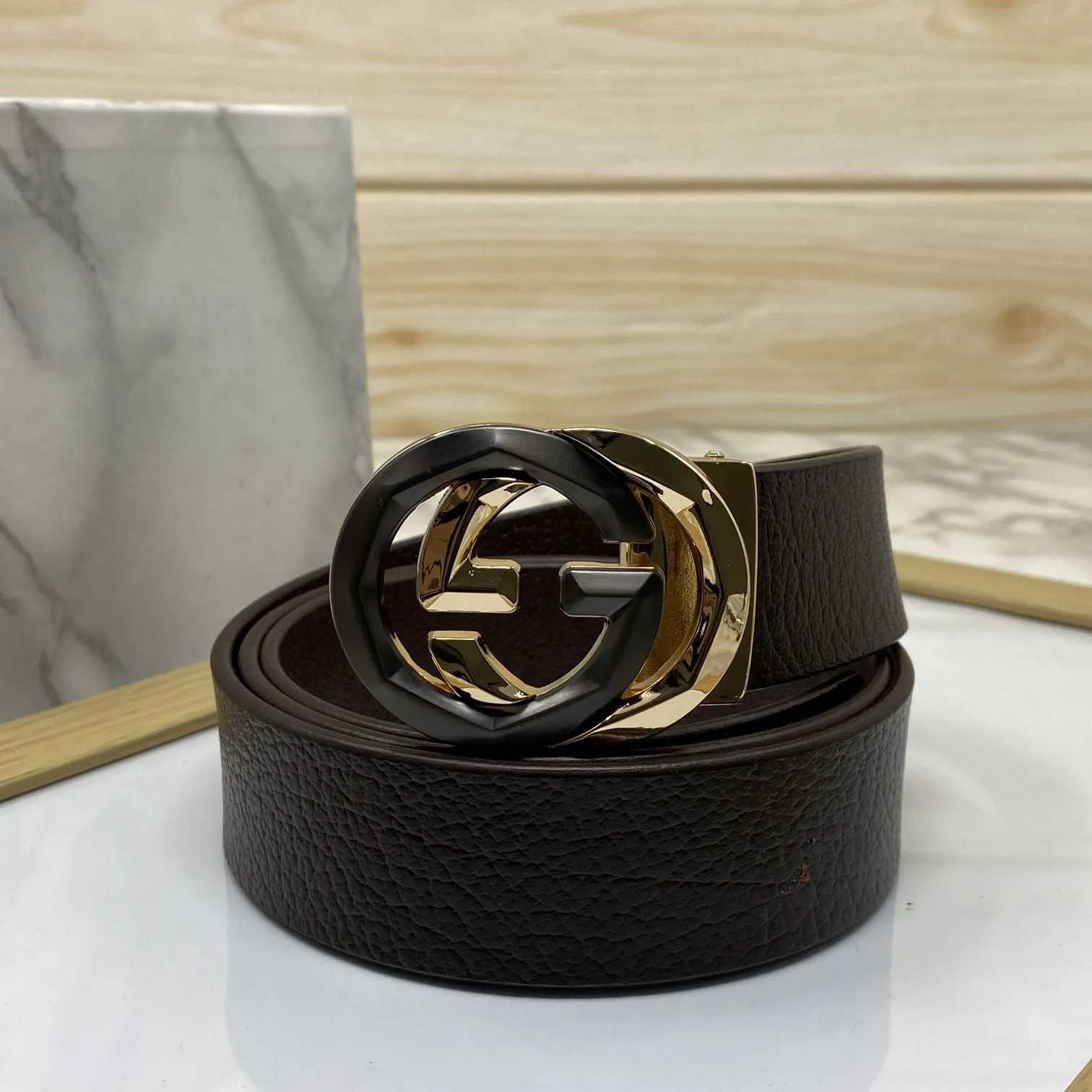 Two Tone Metal Round GG Leather Strap Belt-JonasParamount