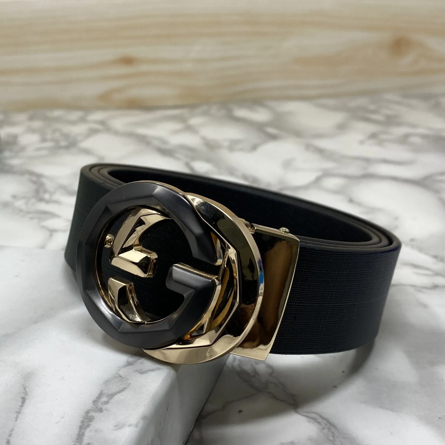 Two Tone Metal Round GG Leather Strap Belt-JonasParamount