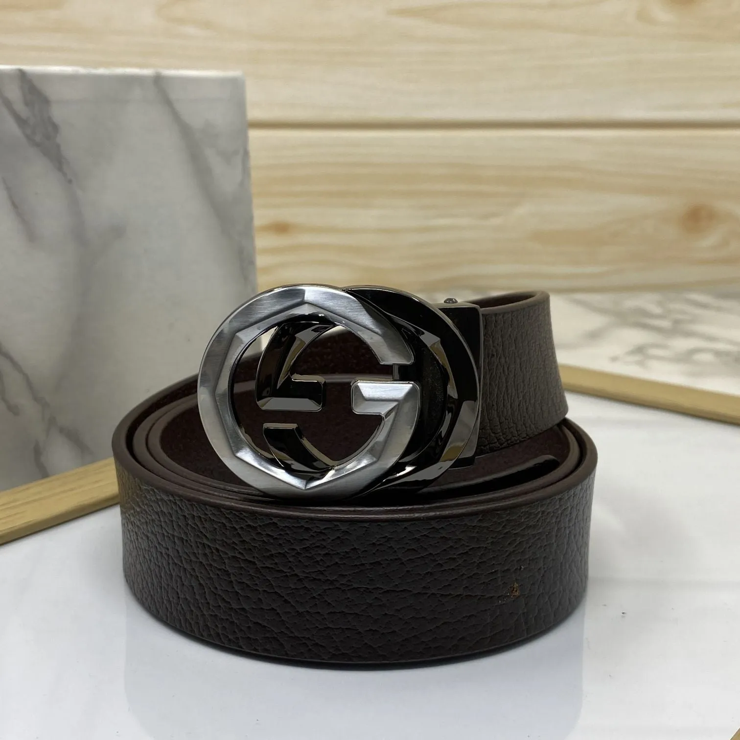 Two Tone Metal Round GG Leather Strap Belt-JonasParamount